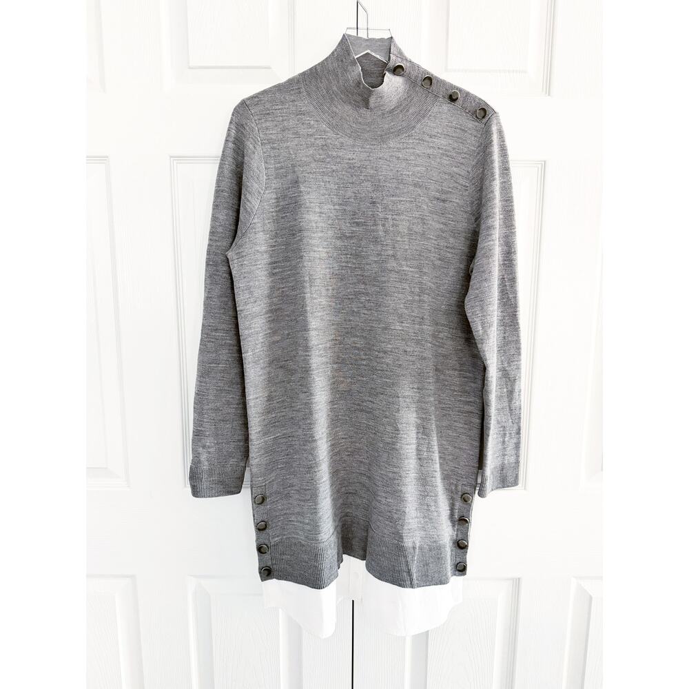 Veronica Beard Soval Merino Wool Mixed Media Sweater Dress Gray Minimalist Chic - Picture 4 of 9